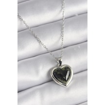 316l Çelik Gümüş Renk Yeşil Mineli Kalp Model Kadın Kolye