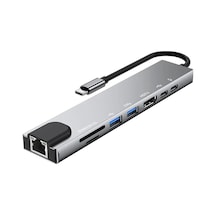 8 İn 1 Type C To Hdtv Çok Portlu Hub 4k Hdmı Pd Rj45 Usb 3.0 Sd Tf Çevirici Adaptör