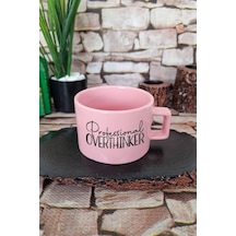 Professional Overthinker Sarkastik Kare Kulplu Fincan Pembe Kupa Bardak Pembe