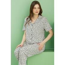 Siyah İnci Bürümcük Krınkıl Kumaş Örme Düğmeli Pijama Takım25118548 Çok Renkli