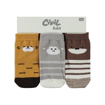 Civil Baby Face Animal 3'lü 6-18 Ay Bebek Erkek Çorap Set - Standart