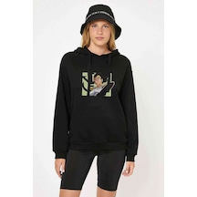 Anime Dragon Ball Baskılı Siyah Kadın Kapşonlu Sweashirt (528755405)