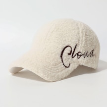 Valkyrie Peluş Şapka Kadın Erkek Unisex Kışlık Şapka Cloud Nakışlı Ayarlanabilir Bej Teddy Şapka Beyaz Beyaz