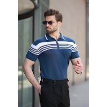 Madmext Lacivert Fermuarlı Polo Yaka Erkek Triko T-shirt E7407 Lacivert