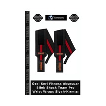 Özel Seri Fitness Aksesuar Bilek Shock Team Pro Wrist Wraps Siyah-kırmızı