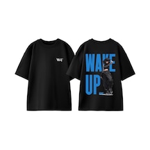 Thewert Wake Up Tasarım Sırt Baskılı Pamuk Siyah Oversize T-shirt