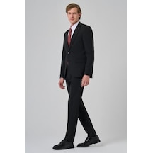 Morven Erkek Siyah Slim Fit Mono Yaka Yelekli Takım Elbise 26mc001026001 Siyah