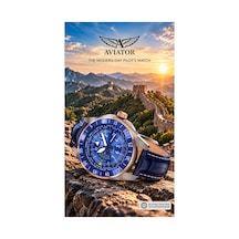Aircobra Gmt V.1.37.3.308.4 Takvimli Lacivert Deri Kordon 42,8 Mm Erkek Kol Saati 10 Atm Gümüş - 929316775 Metalik