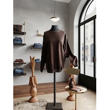 Erkek Kahverengi Bisiklet Yaka Oversize Uzun Kollu Tişört / Sweatshirt - L Beden A.kahve