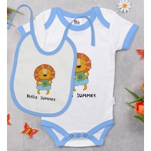 Bk Kids Hello Summer Tasarımlı Mavi Bebek Body Zıbın Ve Mama Önlü Çok Renkli