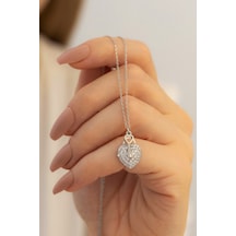 Zirkon Taşlı Kalp Kilit Model Gümüş Kadın Kolye
