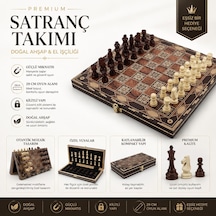 Lüks Mozaik Desenli Ahşap Manyetik Satranç Takımı 29cm Katlanabilir Özel Yuvalı Premium Satranç Seti