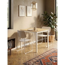 Modern Mutfak Masası 88x60cm Beyaz Metal Ayak Ahşap Desenli Çok Renkli