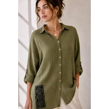 Bb Butik Basic İtalyan Seri Müslin Oversize Gömlek Dn0942 haki