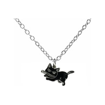 Bıçaklı Sürünme Pozlu Kara Kedi Figürlü Unisex Kolye Gotik Ve Asi Ruhun Simgesi Çok renkli