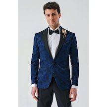 İmza Koyu Lacivert Çıkarılabilir Kırlangıç Yaka Likralı 6 Drop Slim Fit Smokin Damatlık 1001240204-Koyu Lacivert