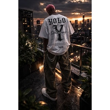 Yolo Street Oversize Bisiklet Yaka Beyaz Tişört Sırt Baskılı Yolo Tasarım %100 Pamuk Unisex Streetwear Beyaz