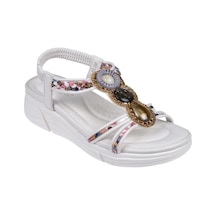 Guja Taşlı Comfort 5cm Dolgu Taban Kadın Sandalet Gj-26y1542 Beyaz