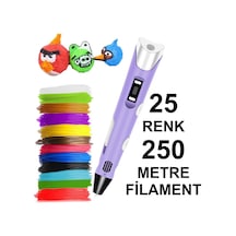 Mor 3D Kalem Yazıcı+25 Renk 250 Metre (25X10Metre) Pla Filament