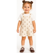 Eray Alp Kids Unisex Çocuk Baskılı Ayıcık Salopet Alt Üst Takım Yazlık Günlük Model Çok Renkli