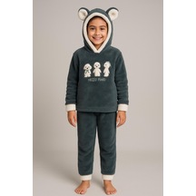 Kız Çocuk Polar Welsoft Pijama Takımı Soğuk Günler İçin Sıcak Tutucu Yumuşak Kumaş 42583 Yeşil Yeşil