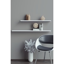Yankı-BYEG 2li 80 cm 60 cm Mat Beyaz Mdf Duvar Rafı Gizli Bağlantı