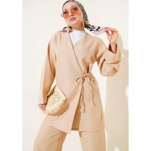 Lovie Moda Kadın Bağcıklı Kimono Takım Bej