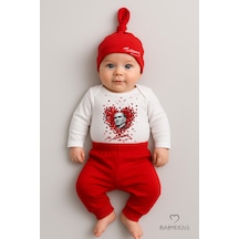 Babyden's Atatürk Temalı Uzun Kollu 3 Lü Yenidoğan Bebek Takımı Body + Pantolon + Bere Kırmızı-beyaz Pamuklu Kırmızı - Beyaz