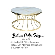 Brc Bufalo Sehpa Orta Model Sarı 1009 Mermer Temper Cam Metal Tra