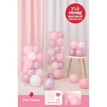 3 Lü Pembe Plastik Grid Box Seti Dekoratif Balon Kutusu Parti & Baby Shower Süsleme