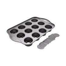 12 Parça Çıkarılabilir Tabanlı 12 Bölmeli Mini Cheesecake Tepsisi Gri