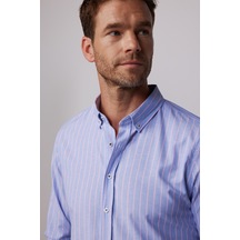 Tudors Slim Fit Uzun Kol Çizgili Yaka Düğmeli Erkek Gömlek-28527-multi