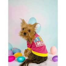 Kemique Hediye Paketli Anneler Günü I Love Mom Pink Oval Yaka Köpek Tişört