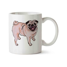 Pug Köpek 2 Porselen Kupa Bardak Beyaz