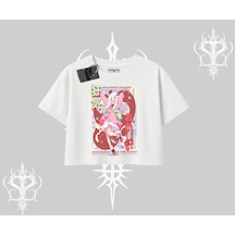 Tarzsokak Oversize Crop Tshirt Madness Unleashed Anime Girl Baskılı Beyaz