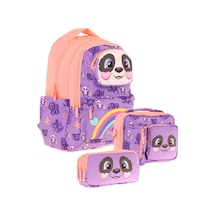 Kaukko Kids 3d Panda Şekilli Kız Çocuk Üçlü Okul Çantası Seti/takımı - Mor Somon L5233+l7233+l8233 Mor