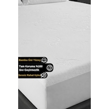 Safir Bambu Sıvı Su Geçirmez Tek Çift Kişilik Yatak Alezi Koruyucu Çarşaf Sessiz Fitted Full Kenar Beyaz
