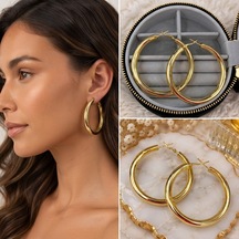 Premium Parlak Ve Şık Klasik Gold Renk Büyük Halka 316l Çelik Kadın Küpe Altın