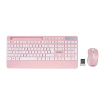 Beyaz - Pembe Kablosuz Klavye - Mouse Seti Tablet - Telefon Standlı Q Kalvye 5468