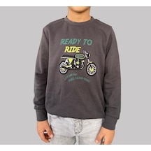 Erkek Çocuk Yumuşak Doku Antrasit Uzun Kollu Bisiklet Baskılı Sweatshirt Antrasit