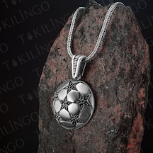 Takılingo 925 Ayar Gümüş Futbol Topu Motifli Zirkon Taşlı Erkek Kolye Gümüş