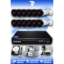 Picam 12 Kameralı Uzay 12 Dış Kamera Set 250 GB HDD Full HD Gece Görüşlü Güvenlik Kamerası Sistemi