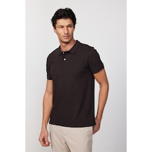 Tudors Erkek Slim Fit Dar Kesim Düz Pike Kahverengi Polo Yaka Tişört-30516-Kahverengi