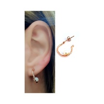 Incili 925Ayar Gümüş Rose Yarım Halka Tasarım Küpe 1.5 Cm