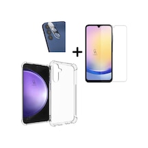 Samsung Galaxy A25 Uyumlu Kılıf Şeffaf Temperli Kırılmaz Cam Ekran Ve Kamera Lens Koruyucu Seti