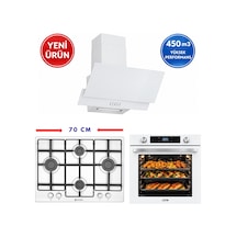 Eminçelik & Afm A19 FM 7701 + 73 221 + FM3301W Dijital Turbo Beyaz Ankastre Set