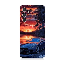 Samsung Galaxy A14 Uyumlu Spor Araba Ve Gün Batımı Desenli Silikon Kılıf
