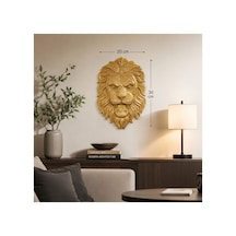 Şık Duvar Dekoru Aslan Kafası Altın Rengi 20x30 Cm Askı Aparatlı