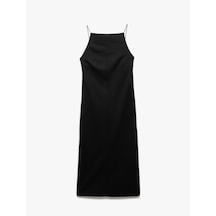Koton Slim Fit Krep Scuba Kumaş Yırtmaçlı İnce Askılı Halter Yaka Elbise Siyah 5sak80364ek Siyah
