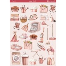 1 Adet Pembe Renk Temalı Sticker 12x17 Cm Bullet Journal, Scrapbook, Ajanda Ve Planlayıcı İçin Diğer
